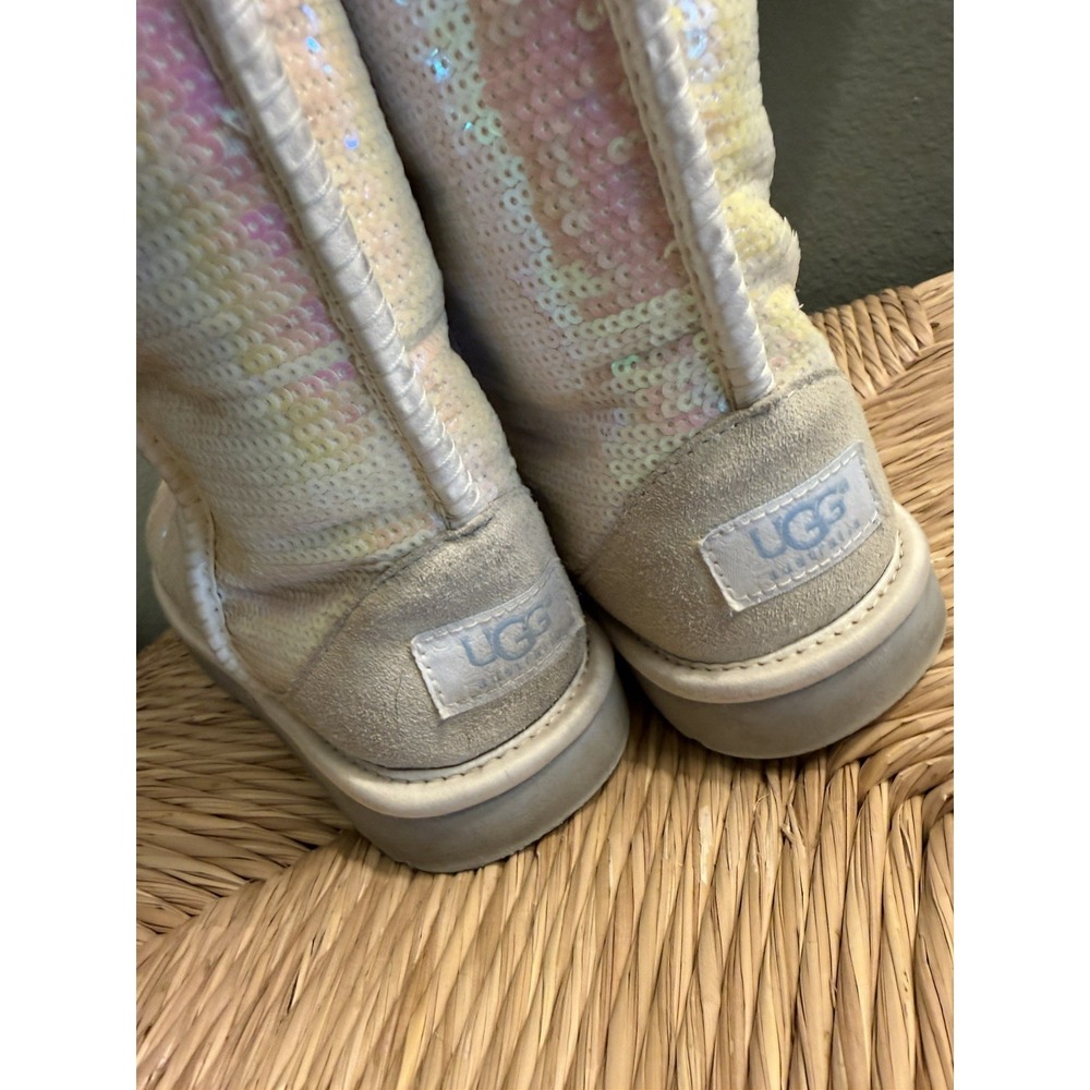 UGG Australia Classic Short Sparkle Sequin Boots Womens Sz 7 Iridescent White - Picture 3 of 11